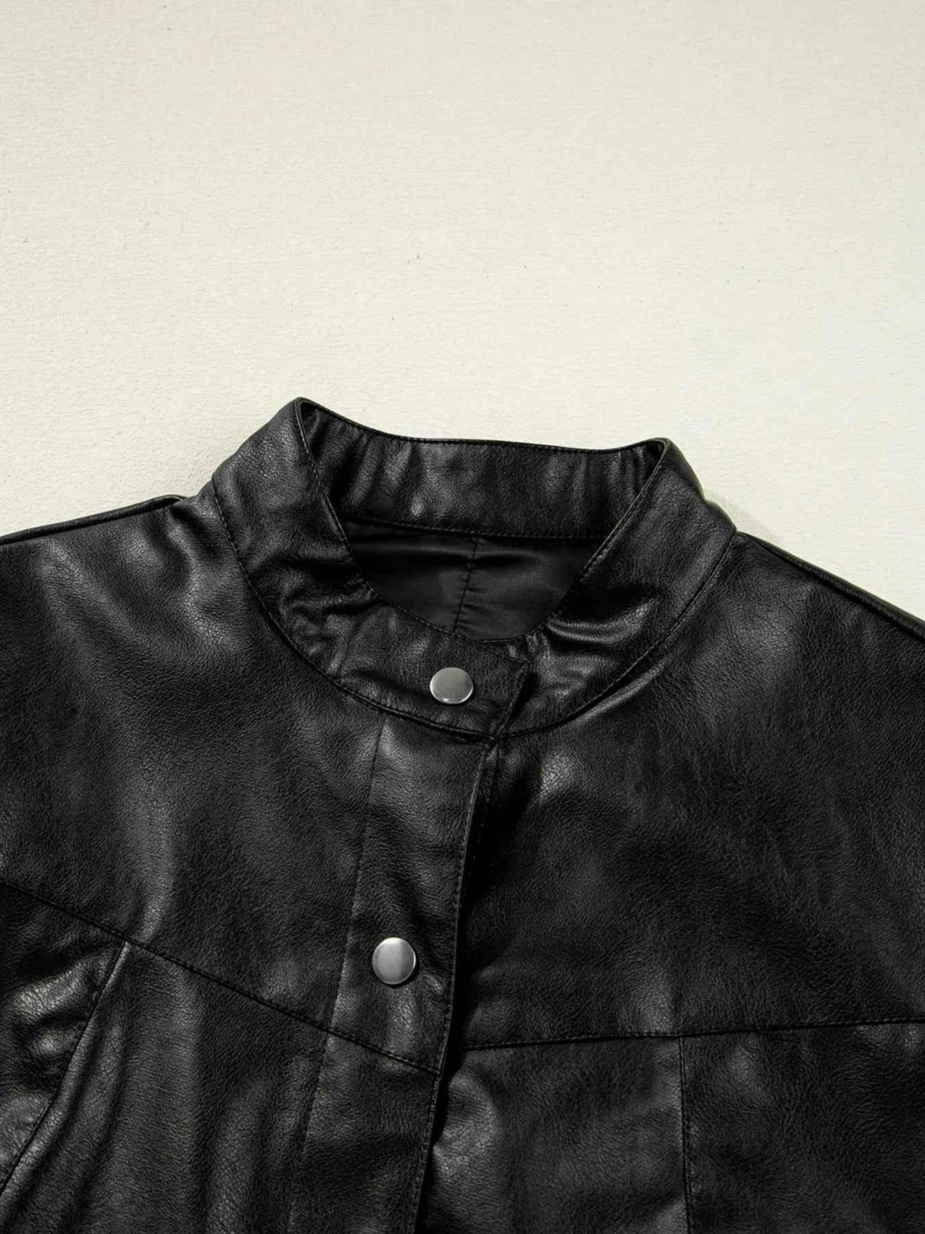 Faux Leather Buttoned Front Boxy Jacket