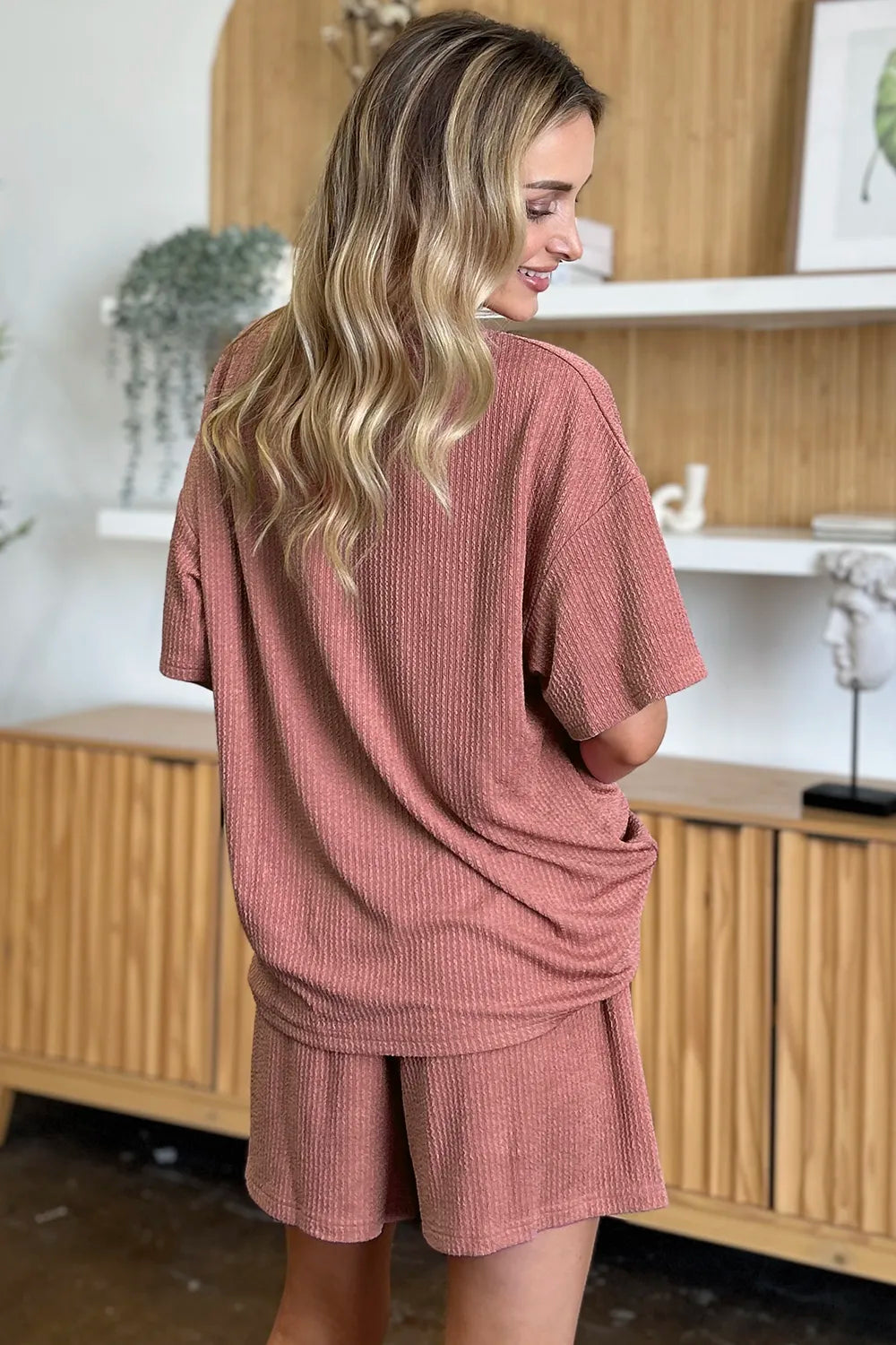 Double Take Full Size Round Neck Short Sleeve T-Shirt and Shorts Set - CHIC TB