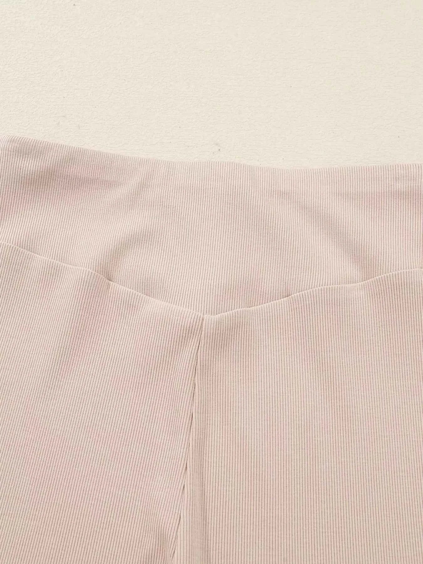 Solid Color Oversize Slit Sweatshirt and Ribbed Leggings 2pcs Set