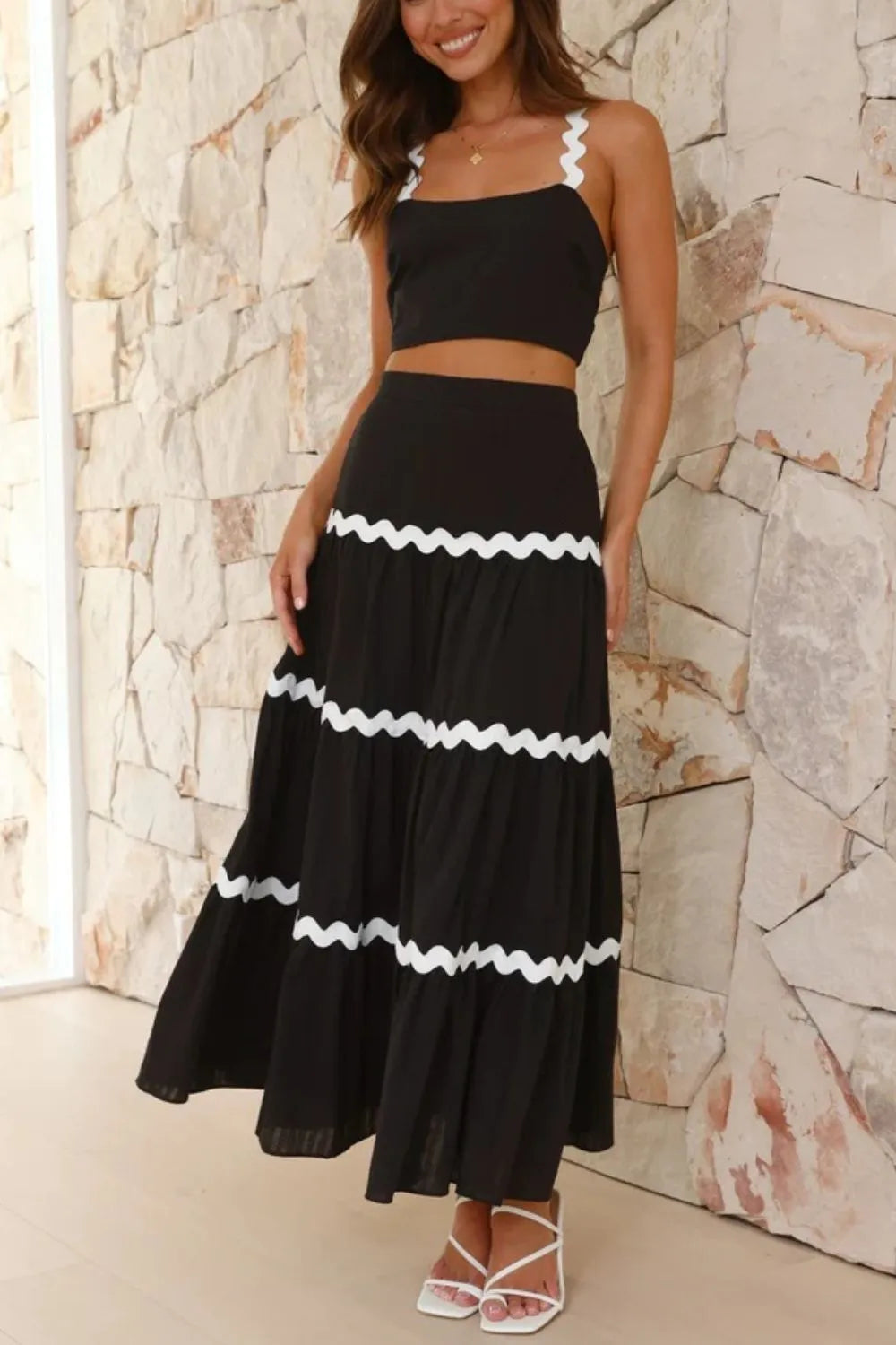 Contrast Trim Cami and Maxi Skirt Set - CHIC TB