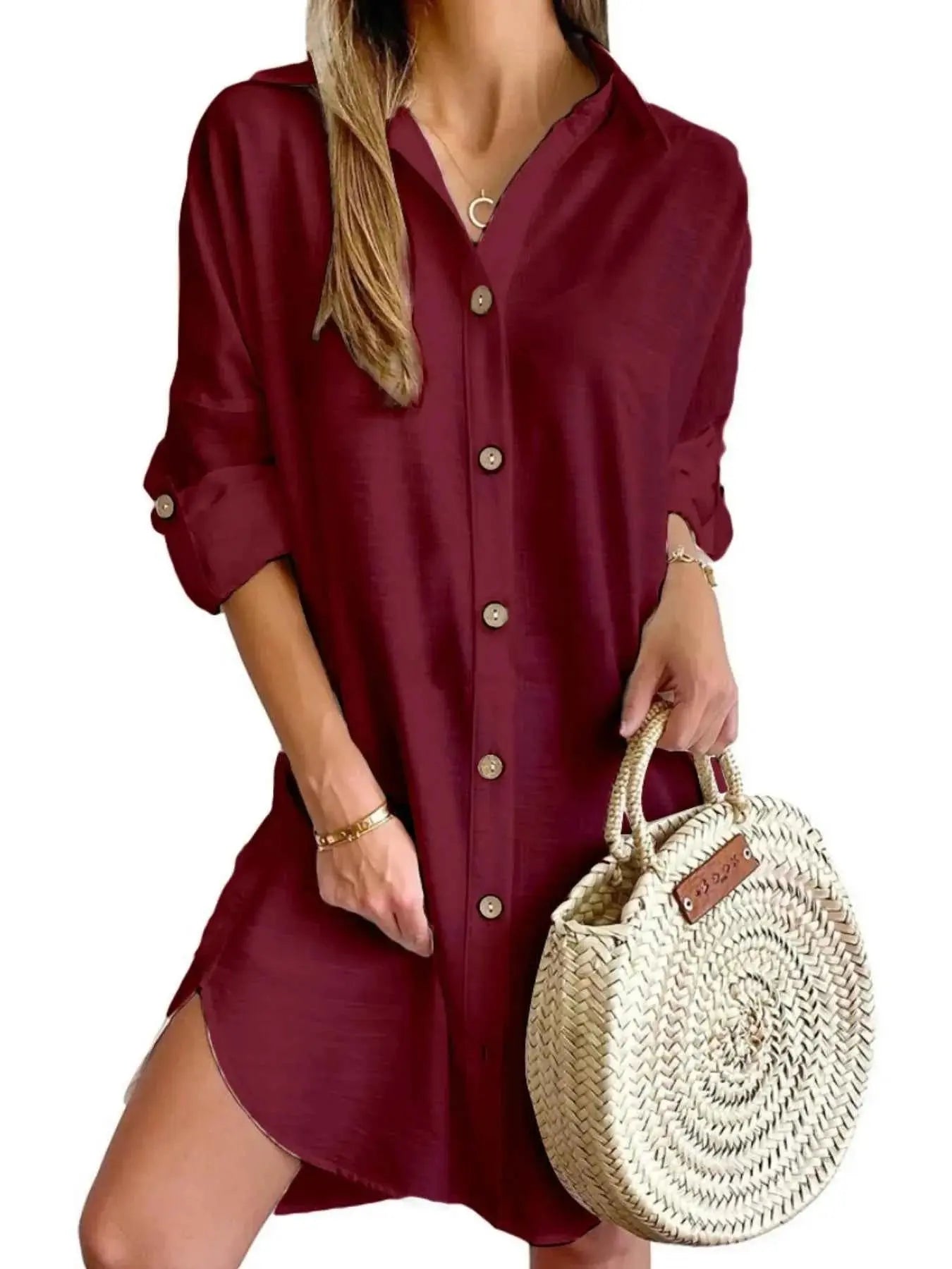 Button Down Long Sleeve Shirt Dress.