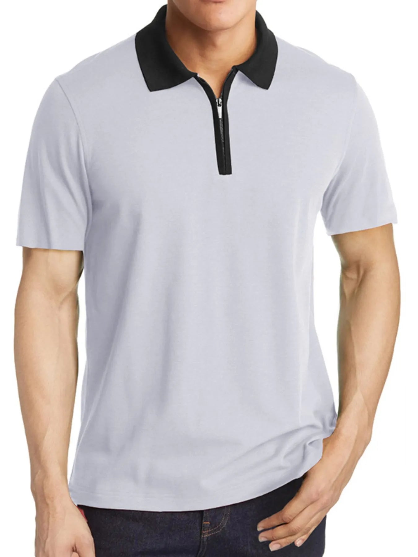 Men's Contrast Collar Quarter-Zip Polo Shirt.