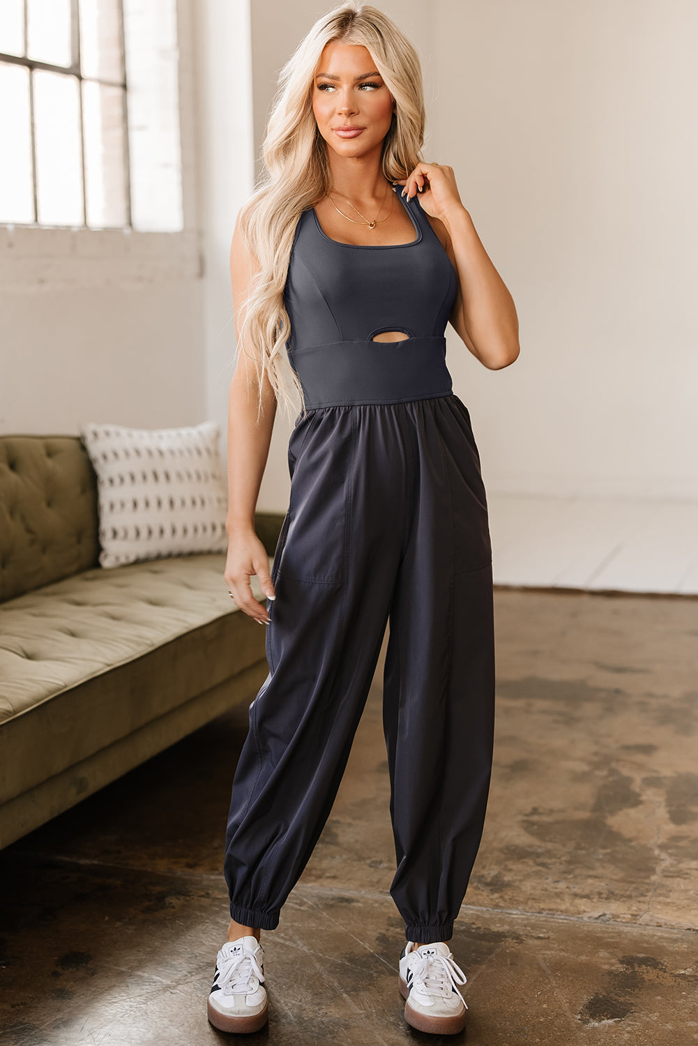 Carbon Grey Back Crossed Straps Hollow Out Jogger Jumpsuit Dear-Lover Dropshipping
