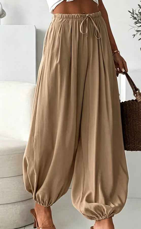 Womens Summer Elastic-Waist Ankle-Length Pants