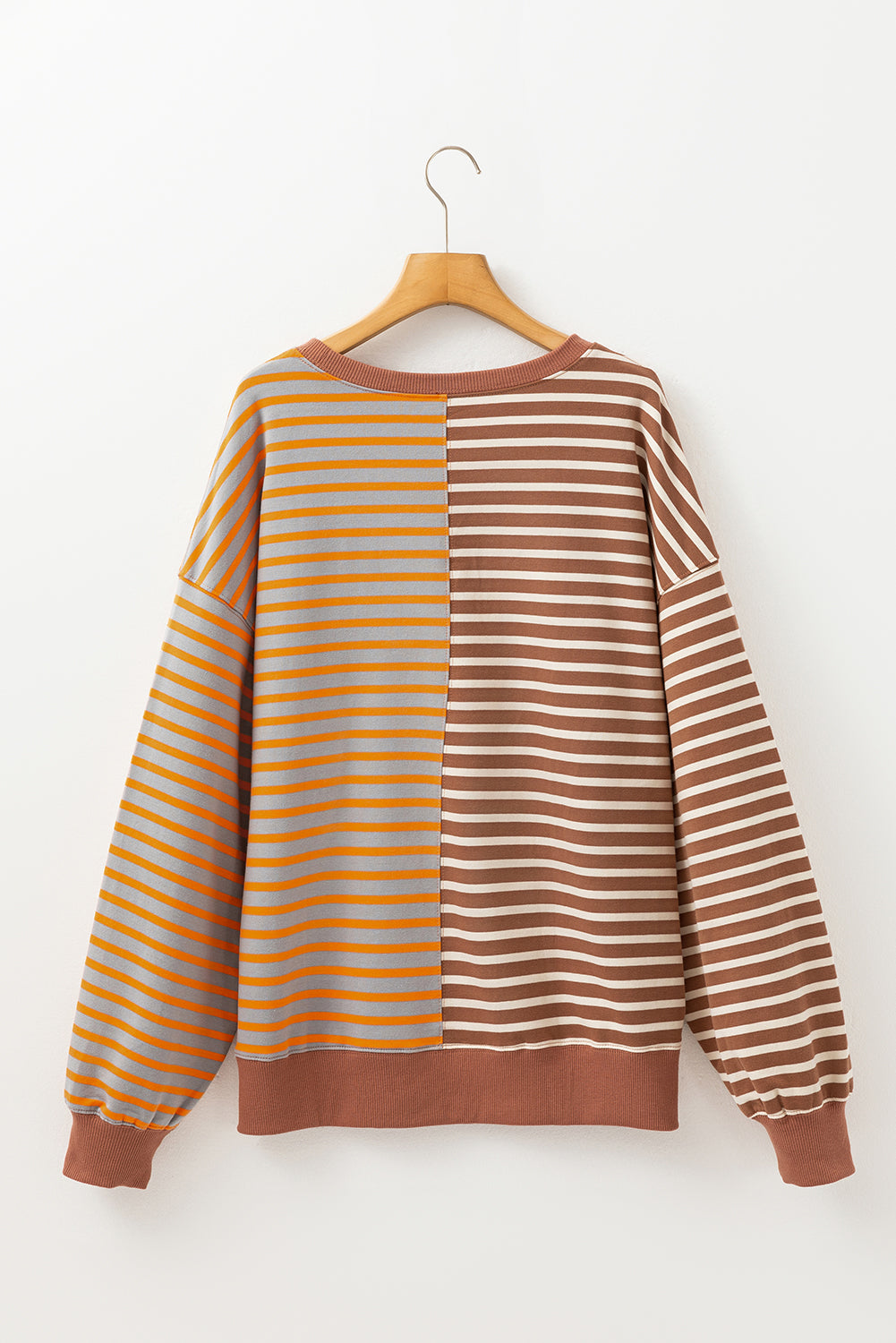 Brown Stripe Casual Stripe Colorblock Drop Shoulder Oversize Sweatshirt Dear-Lover Dropshipping