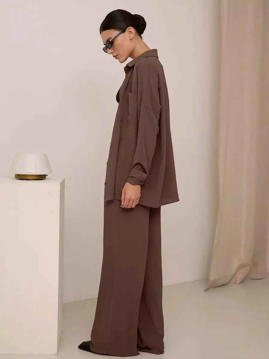 Button Up Long Sleeve Shirt and Pants Set