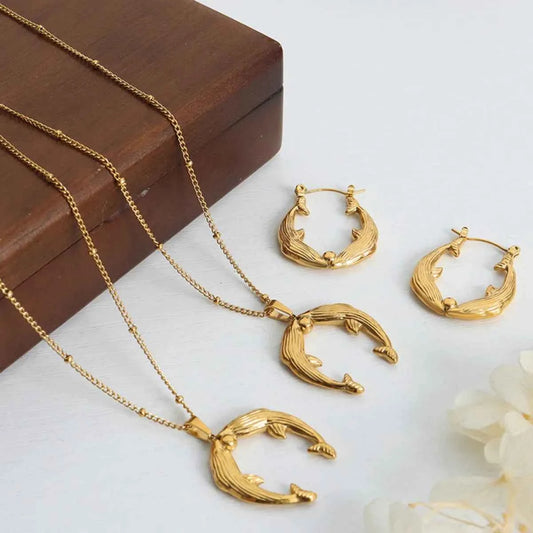 Gold Dolphin Jewelry Set with Necklace and Earrings