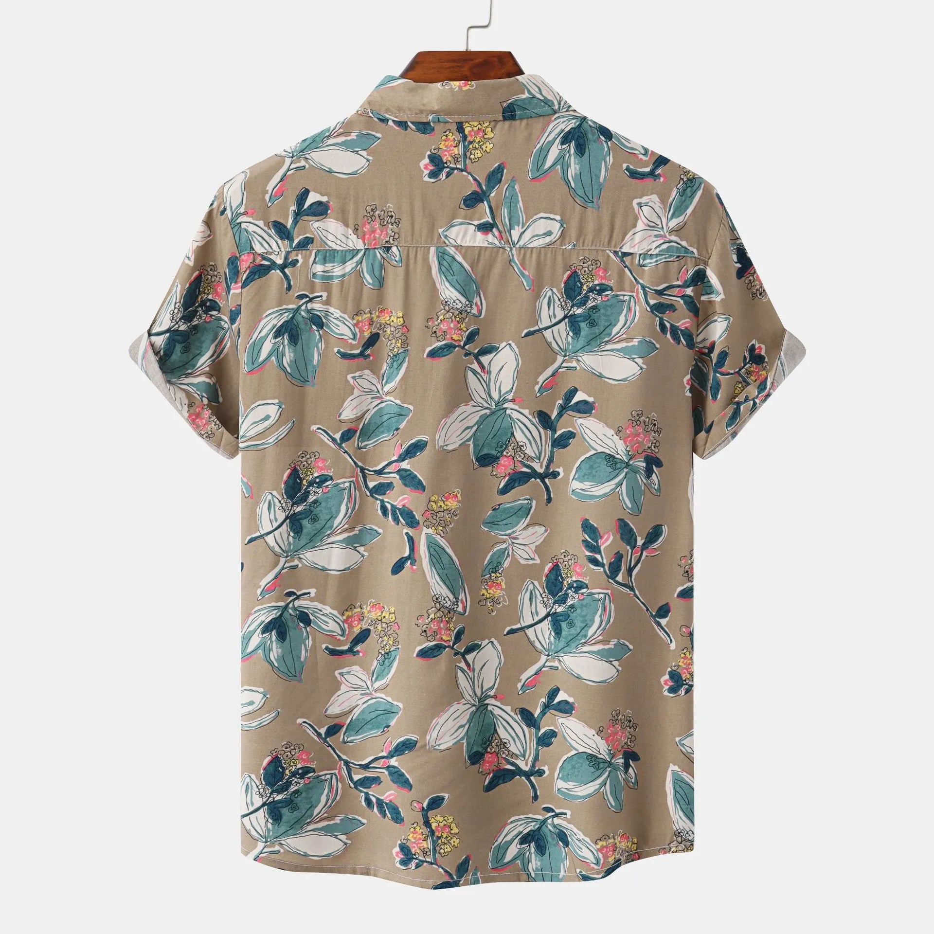 Men's Plus Size Floral Print Short Sleeve Button-Up Shirt.