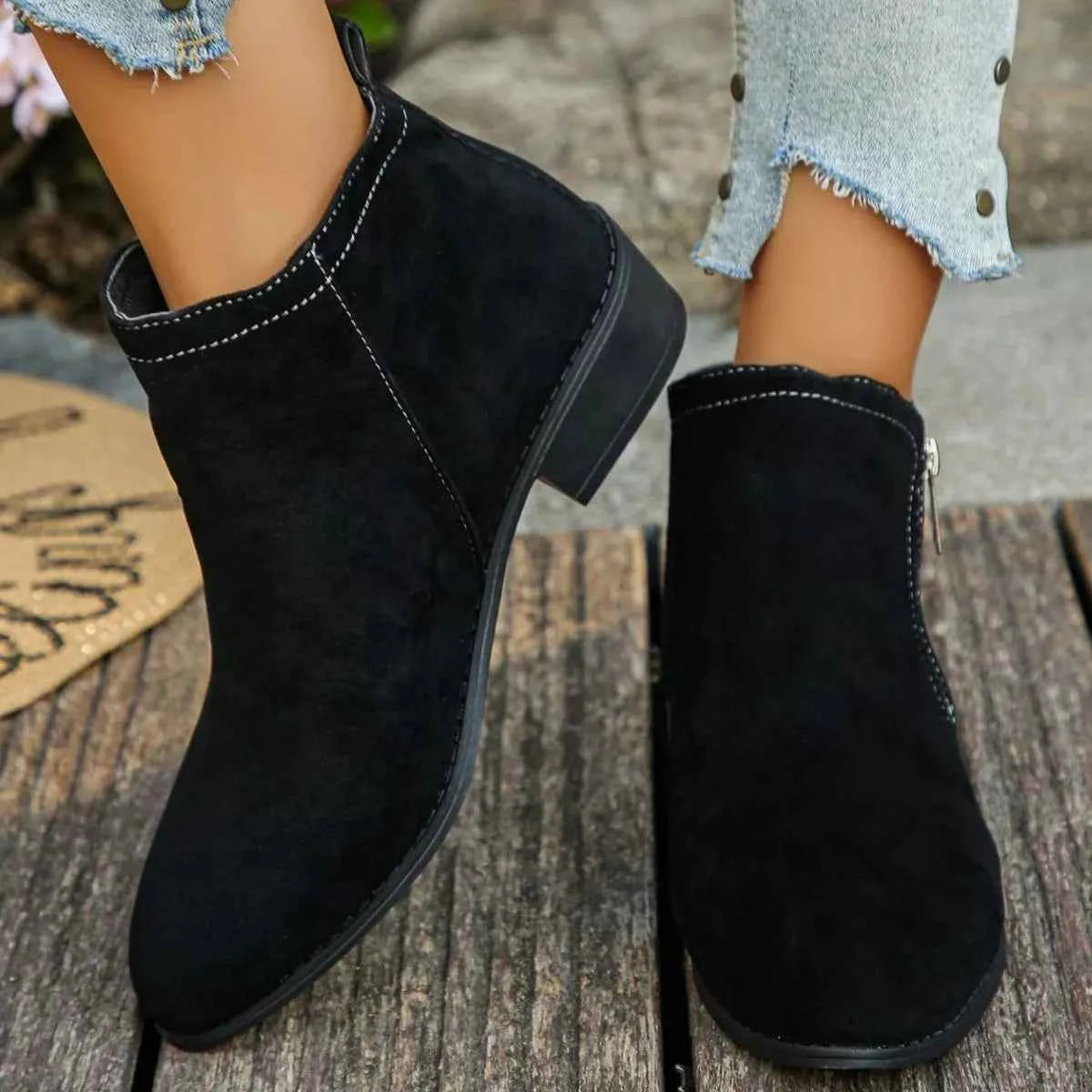 Point Toe Block Heels Boots