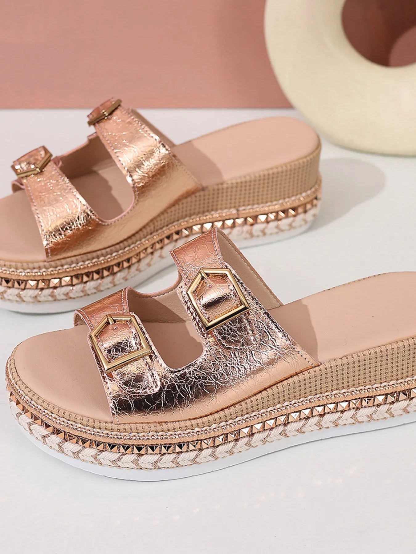 Platform Double Buckle Sandals.