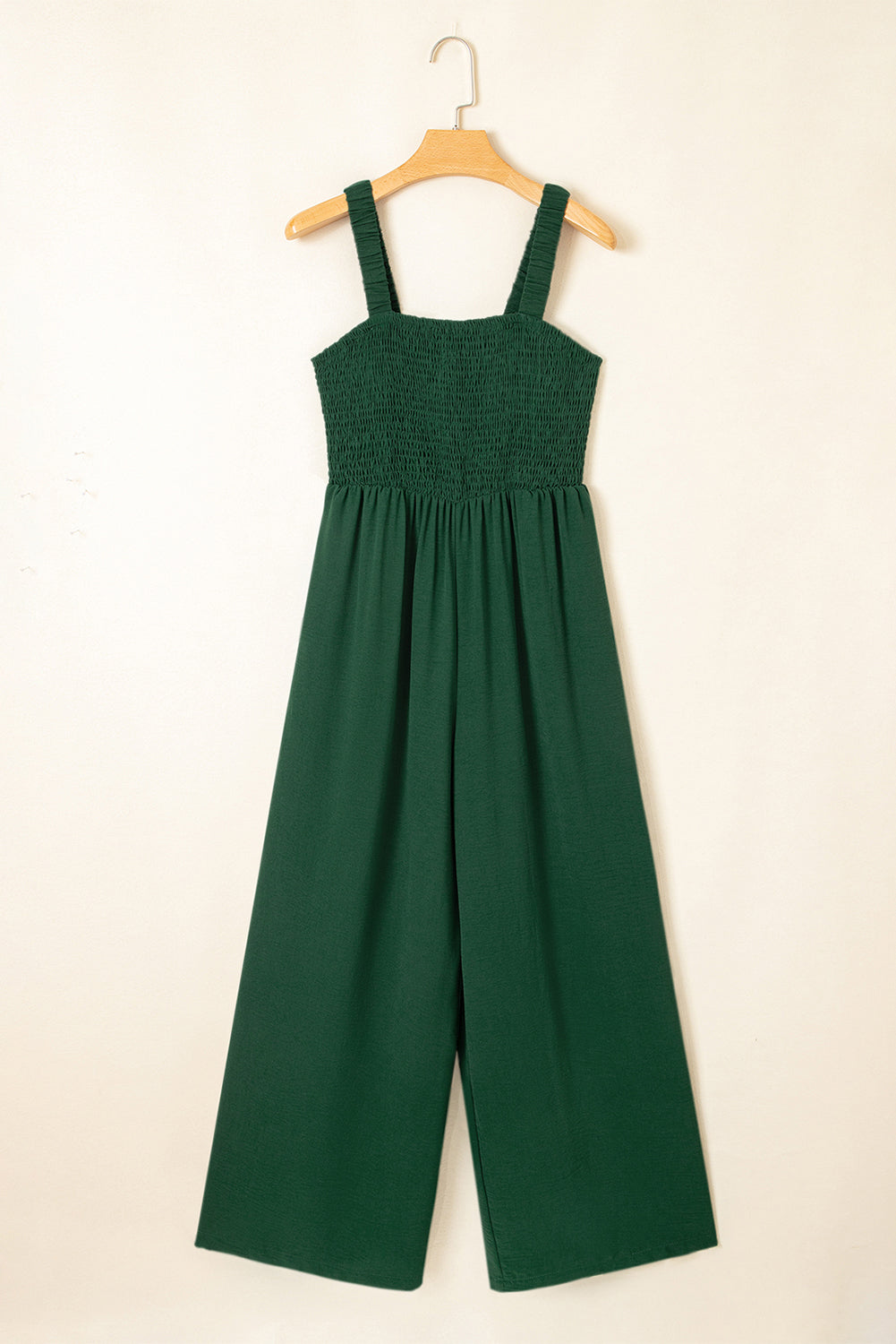 Green Smocked Sleeveless Wide Leg Jumpsuit with Pockets Dear-Lover Dropshipping