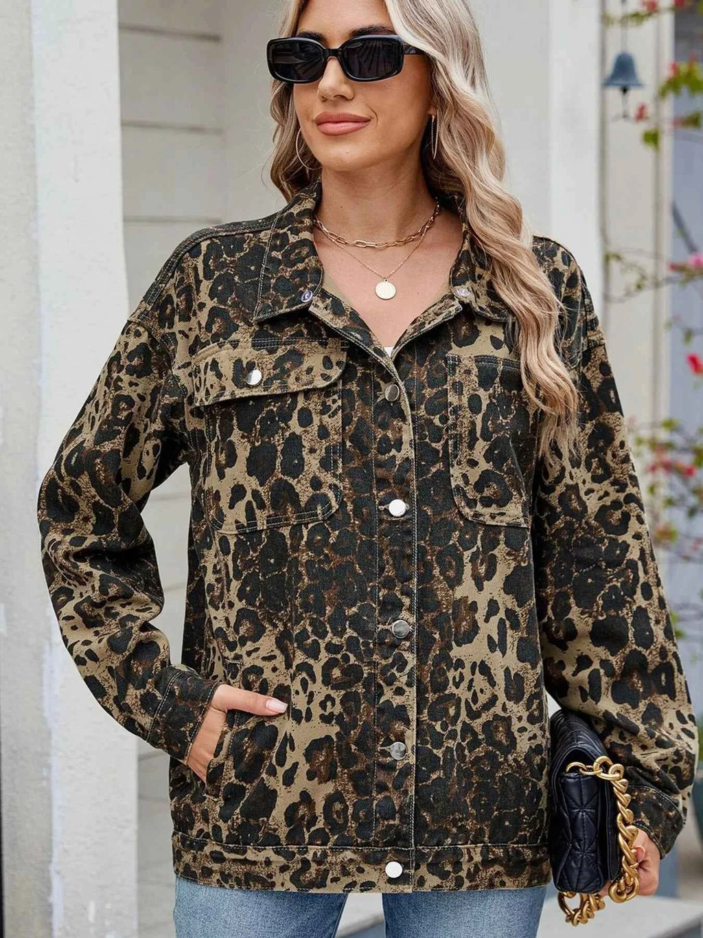 Leopard Print Oversized Denim Jacket.