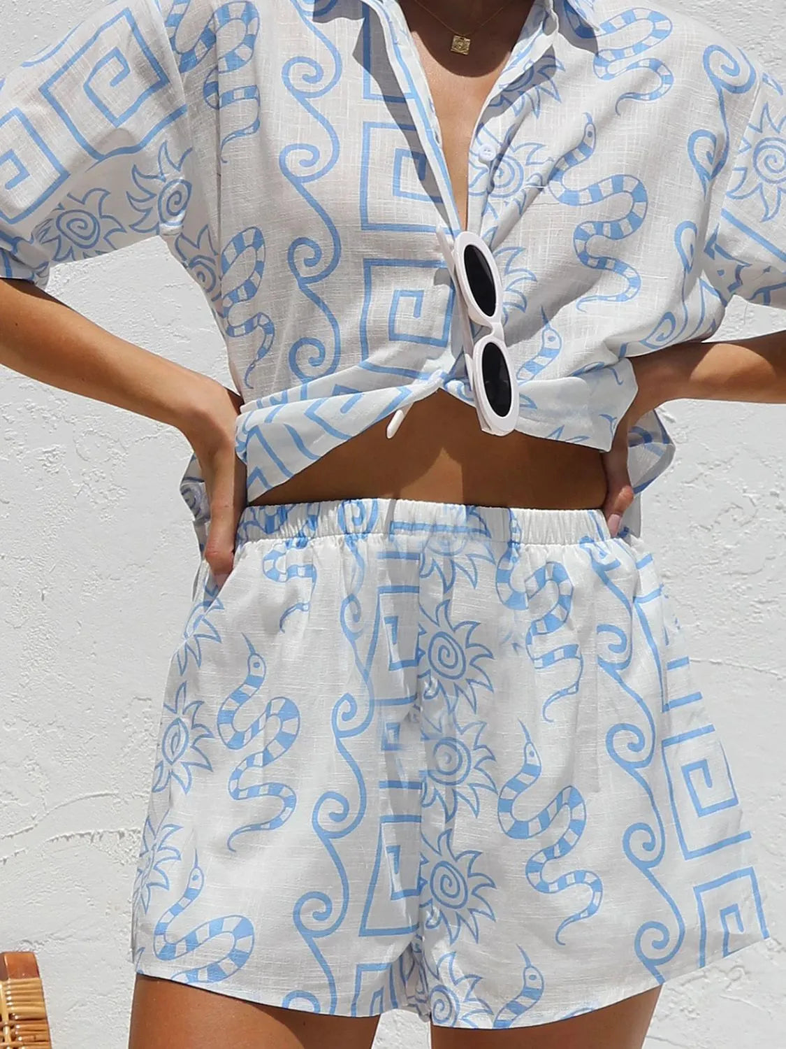 Button Up Top and Shorts Set WOMEN - CHIC TB