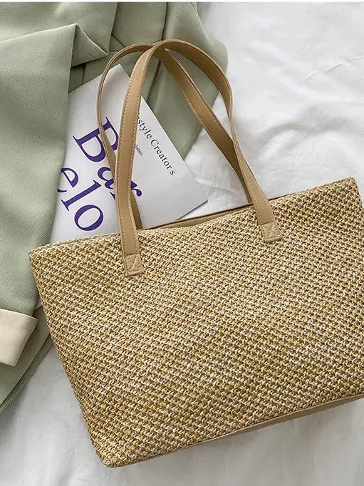 Solid Color Woven Tote Bag.