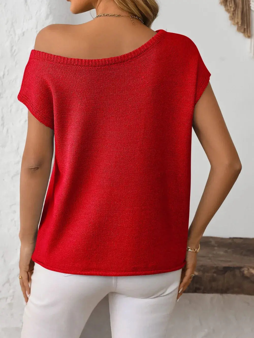 Mandy Boat Neck Short Sleeve Knit Top.