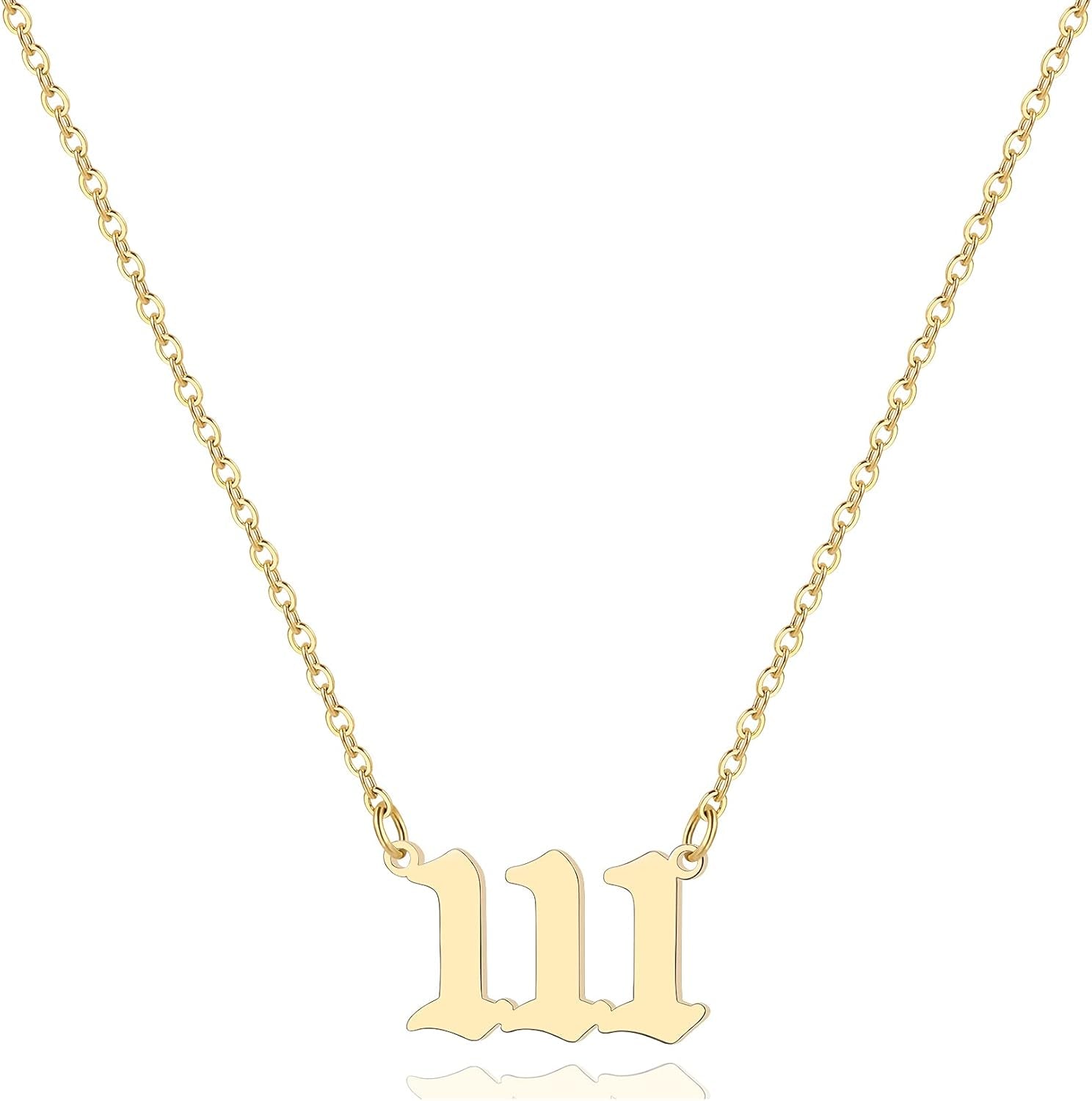 Angel Number Necklace for Women, 18K Gold Plated 000 111 222 333 444 555 666 777 888 999 Necklace Numerology Jewelry