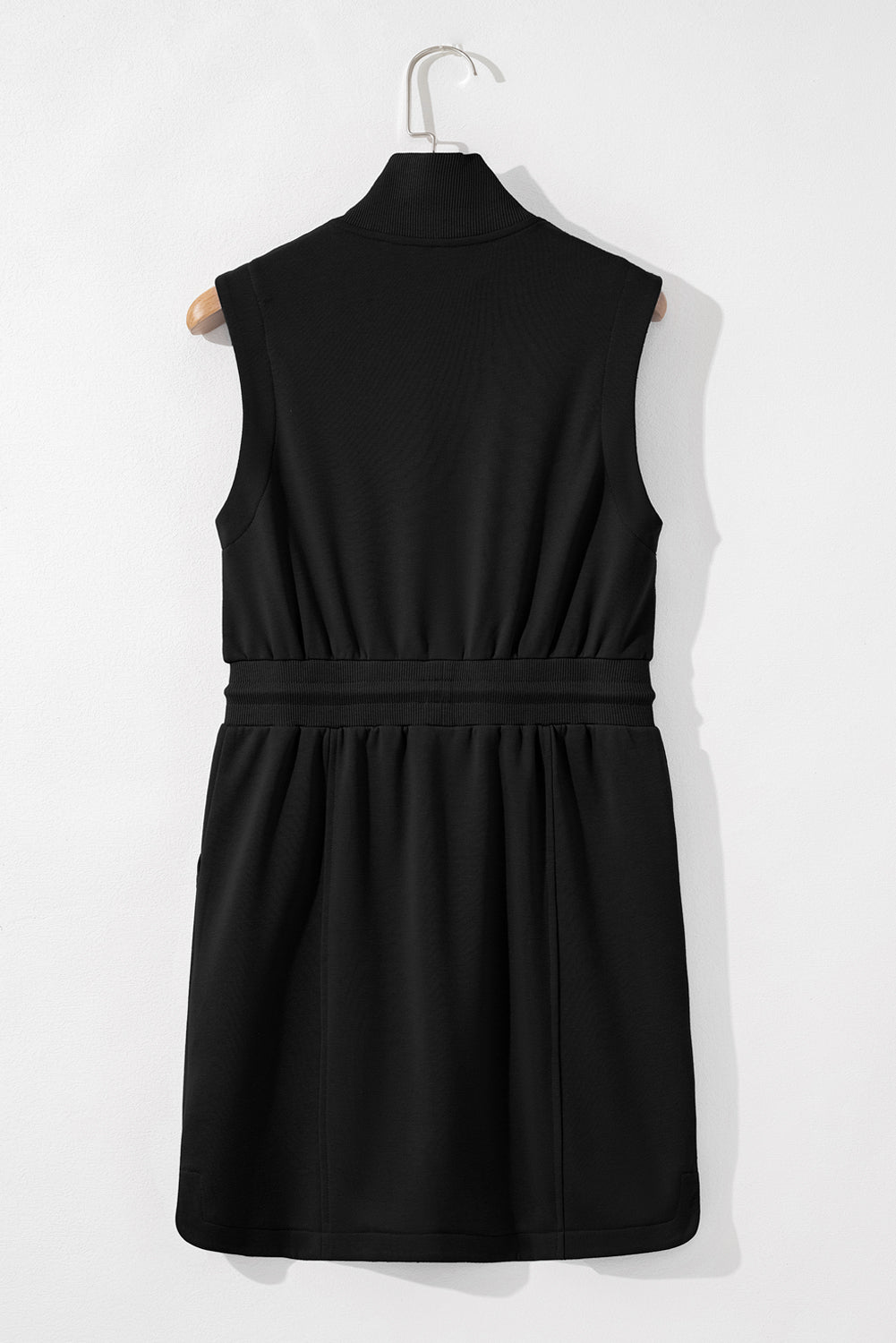 Black French Terry Zipped Collar Sleeveless Drawstring Waist Mini Dress Dear-Lover Dropshipping