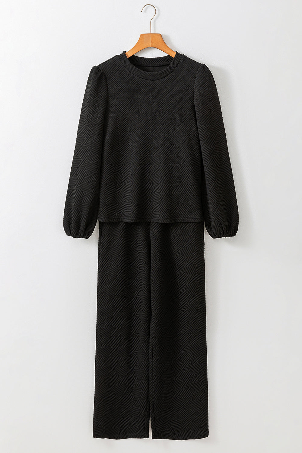 Black Textured Puff Sleeve Top and Pants Set Dear-Lover Dropshipping