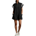 Stand-collar Womens Casual Striped Color-block Relaxed-fit Jumpsuit With A Zipper
