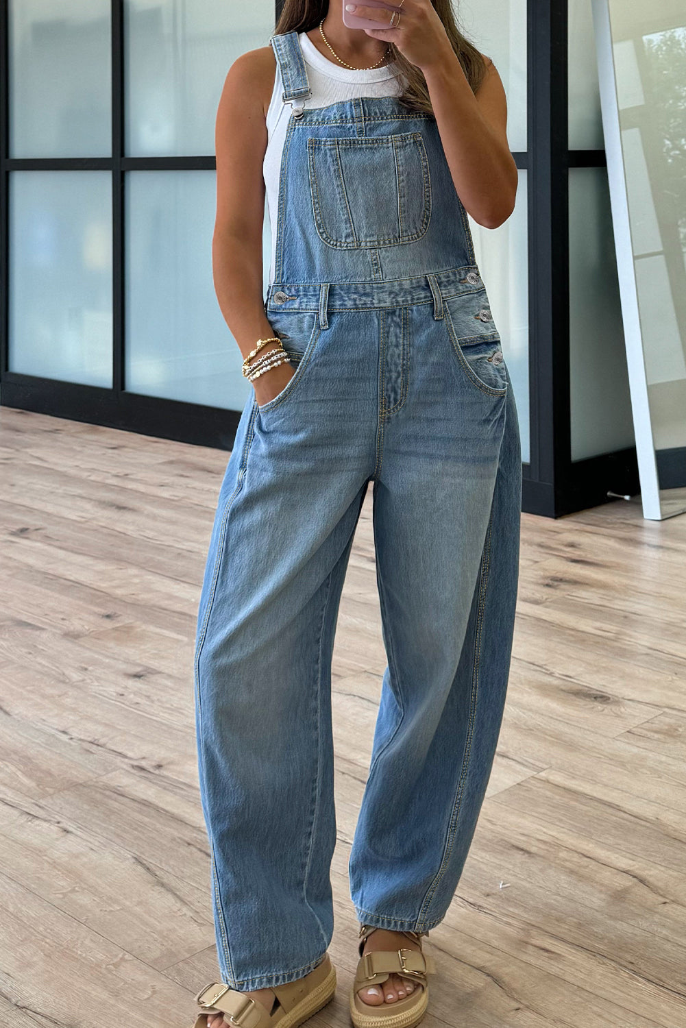 Dusk Blue Adjustable Buckle Barrel Denim Overalls Dear-Lover Dropshipping
