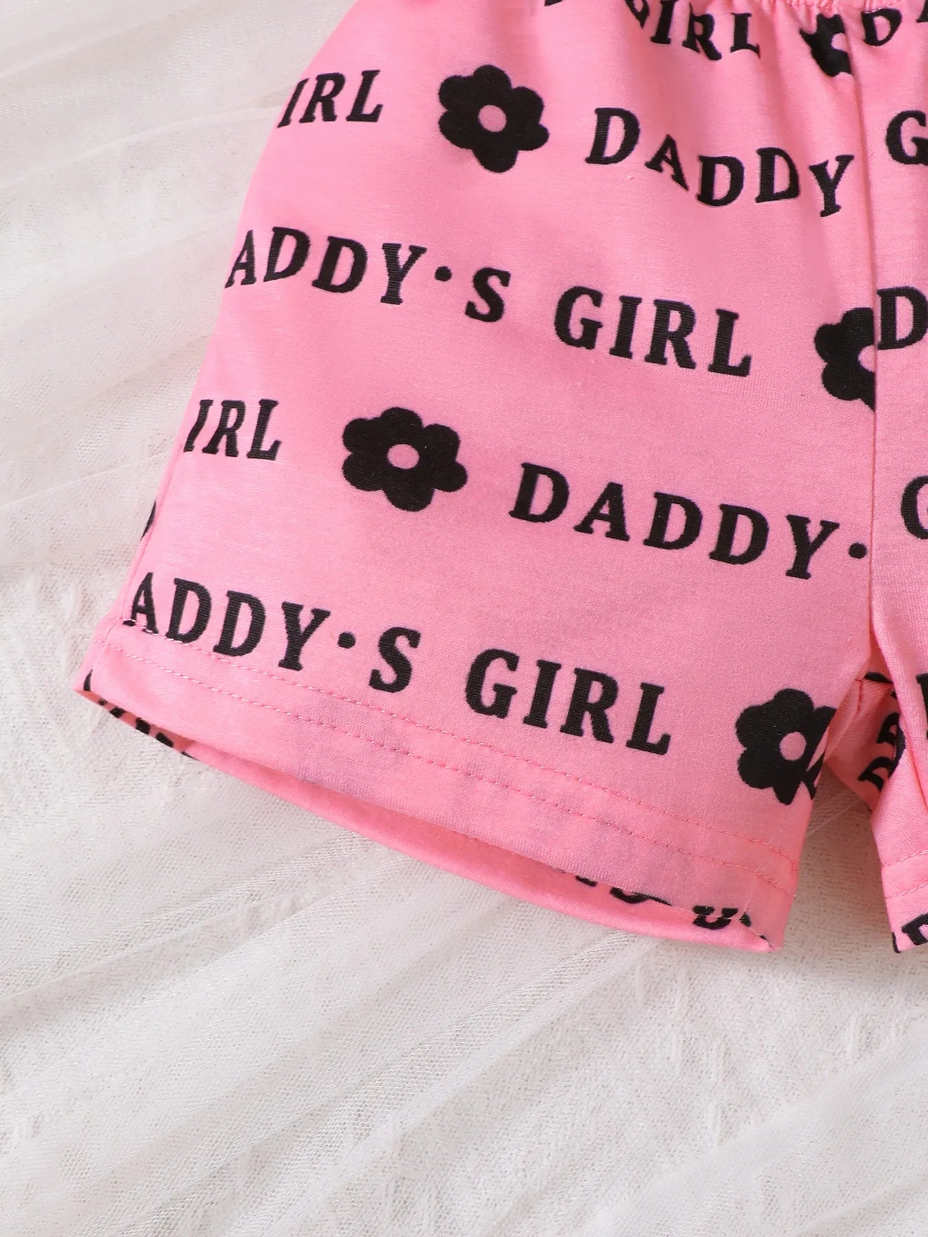 Children's Headband Letter Ruffle Sleeve Top and Shorts 3-Piece Set.