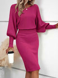 Lantern Sleeve Bodycon Sweater Dress
