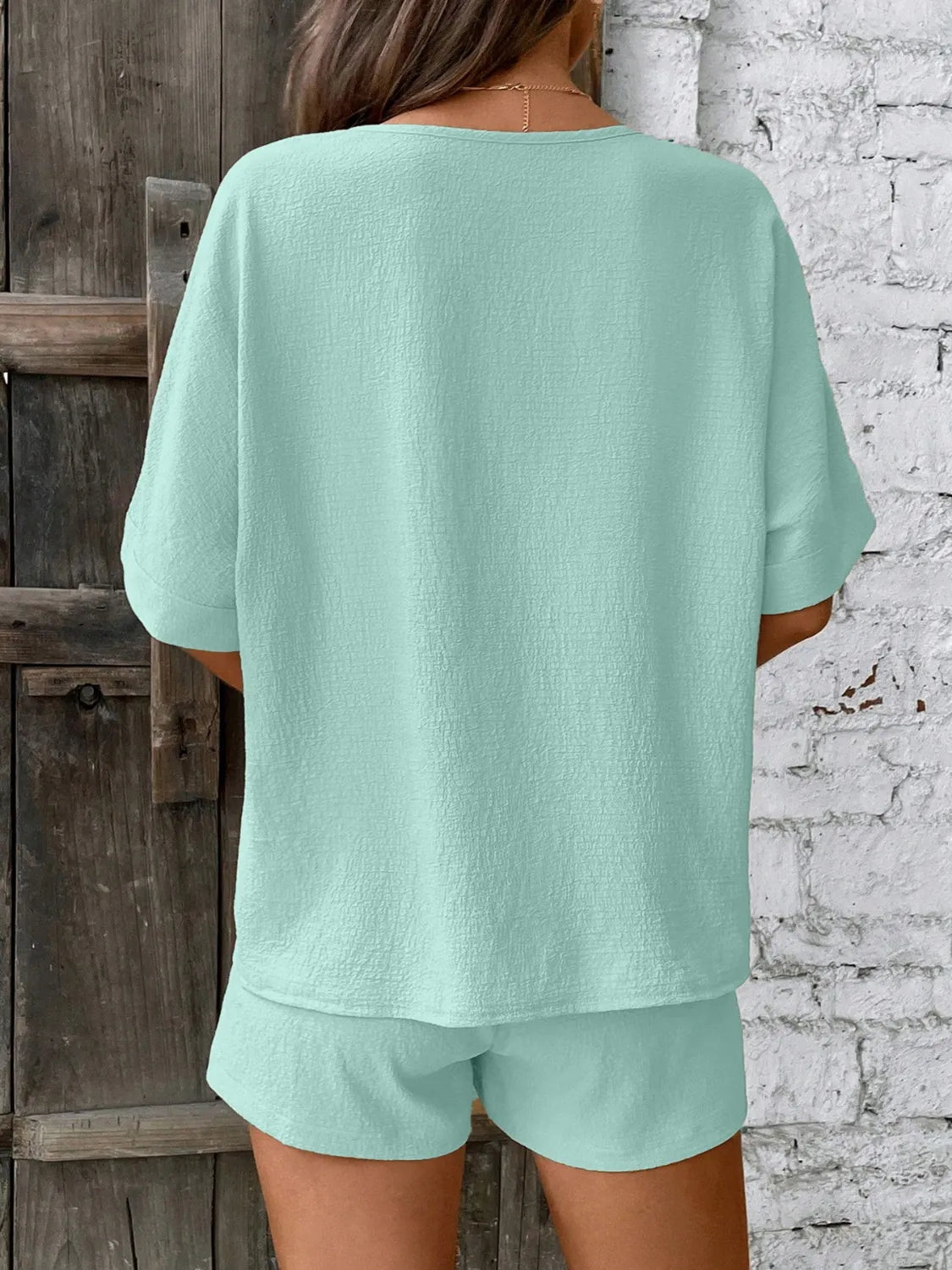 V-Neck Half Sleeve Top and Shorts women Set - CHIC TB