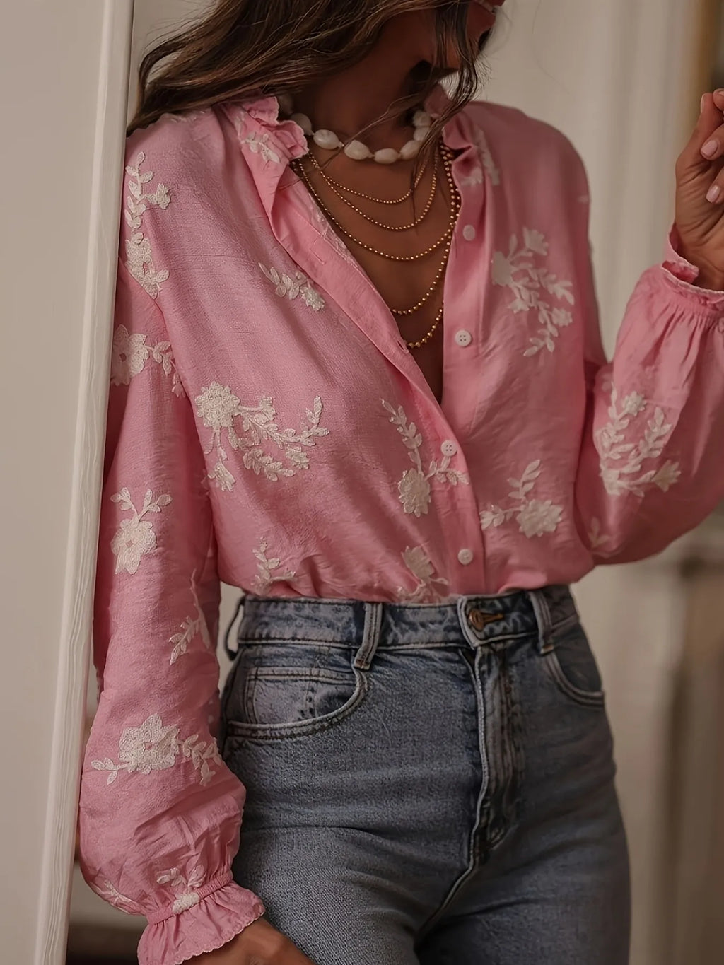Flower Button Up Long Sleeve Shirt.