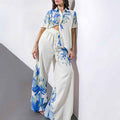 Summer European And American Style Floral Print Wide Leg Pants Set For Women