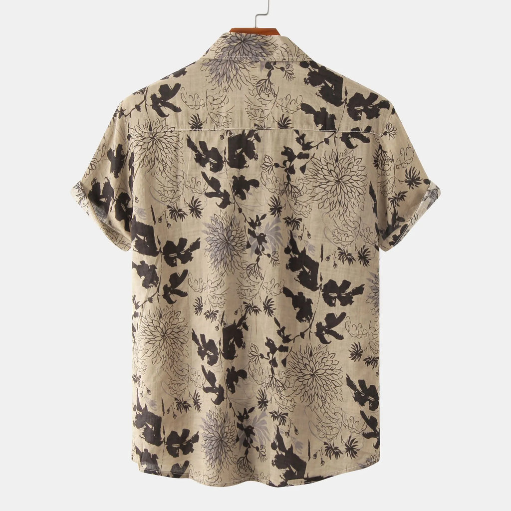 Men's Plus Size Floral Print Short Sleeve Button Down Shirt.