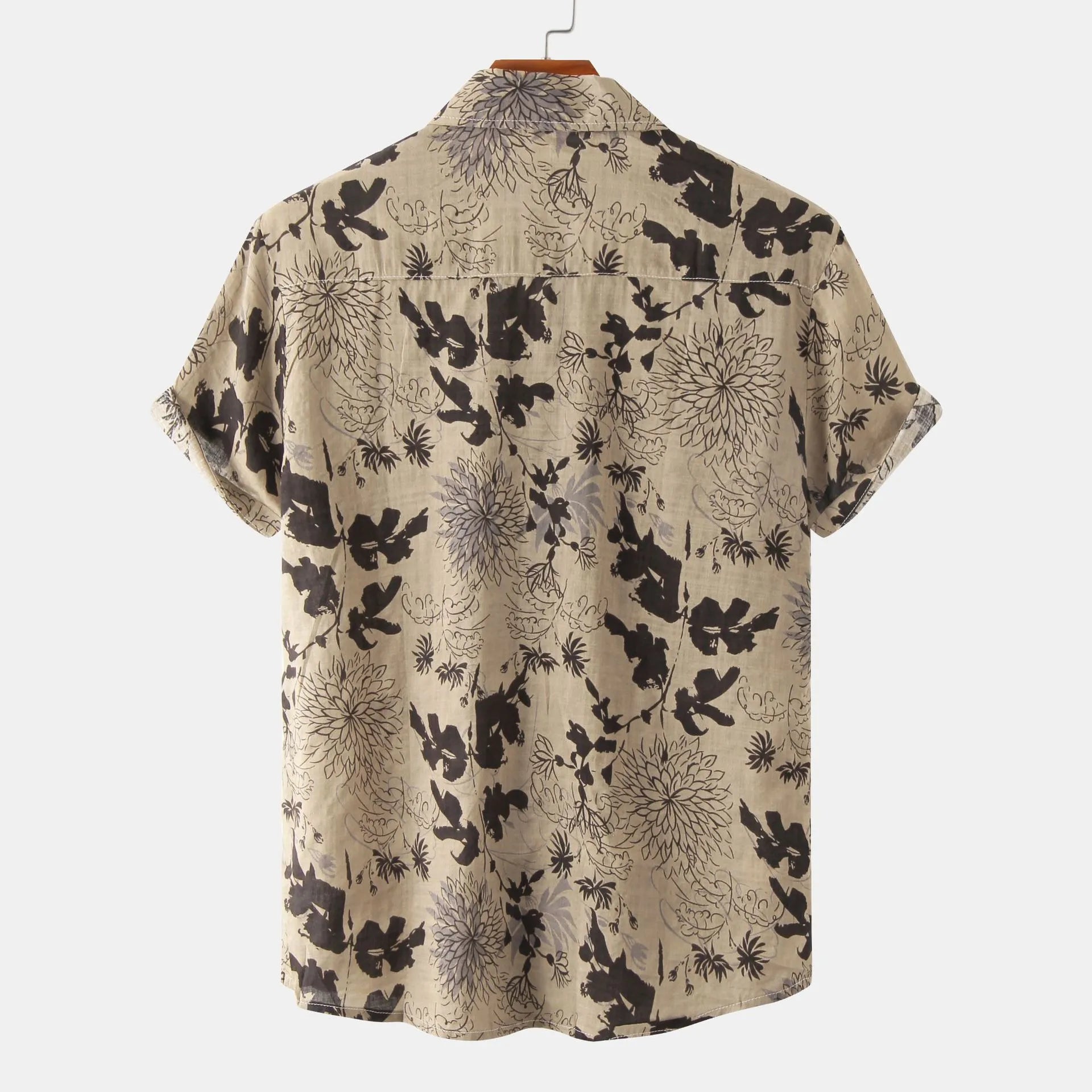 Men's Plus Size Floral Print Short Sleeve Button Down Shirt.