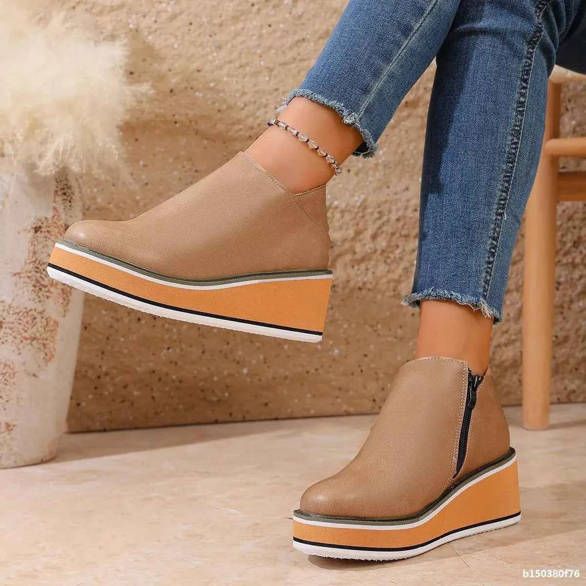 Wedge Ankle Boots with Zipper