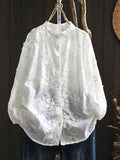 Elaborately Embroidered Floral All Matching White Blouse Womens Relaxed Fit Shirt