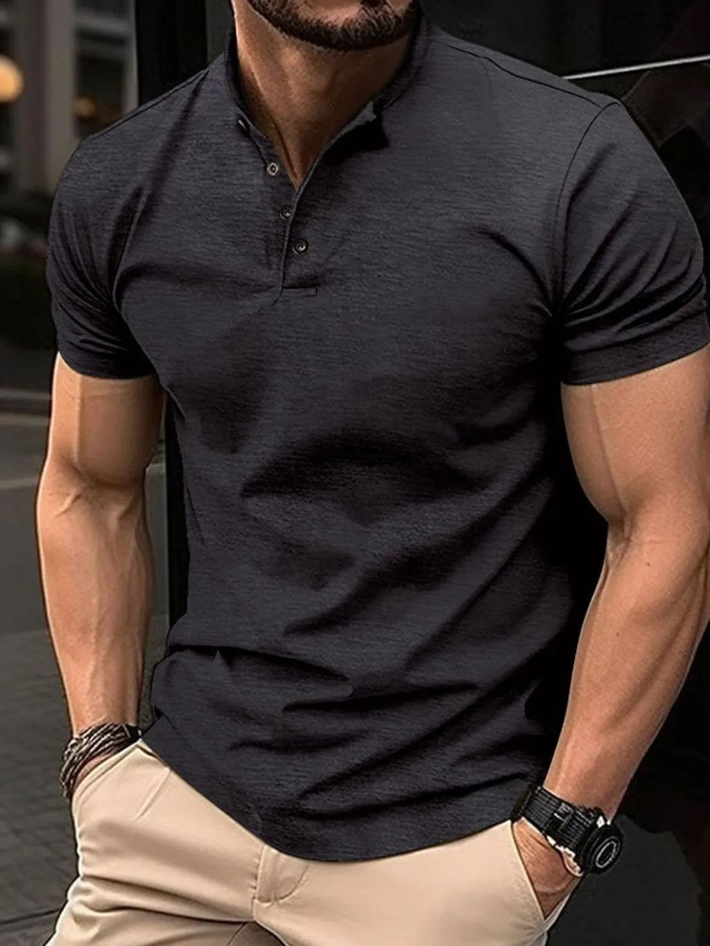 Men's Full Size Button Detail Short Sleeve Polo Plus Size.