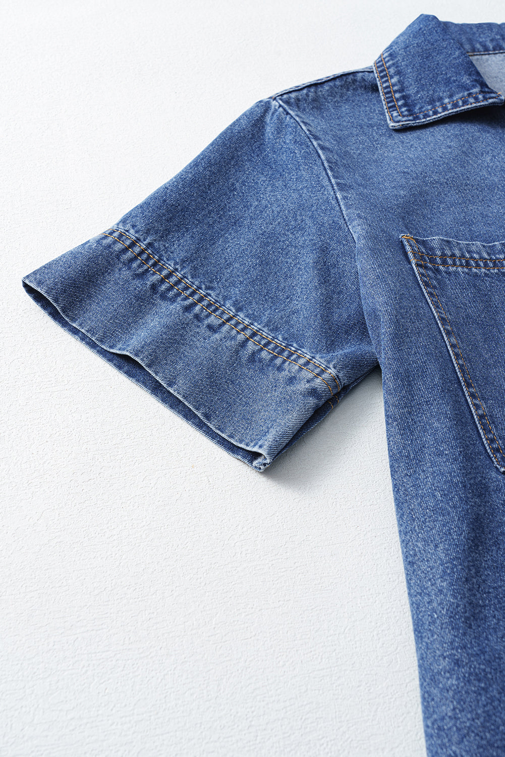 Blue Short Sleeve Collared Patched Pocket Denim Mini Dress Dear-Lover Dropshipping