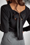 Black Metallic Bowknot Open Back V Neck Top Dear-Lover Dropshipping