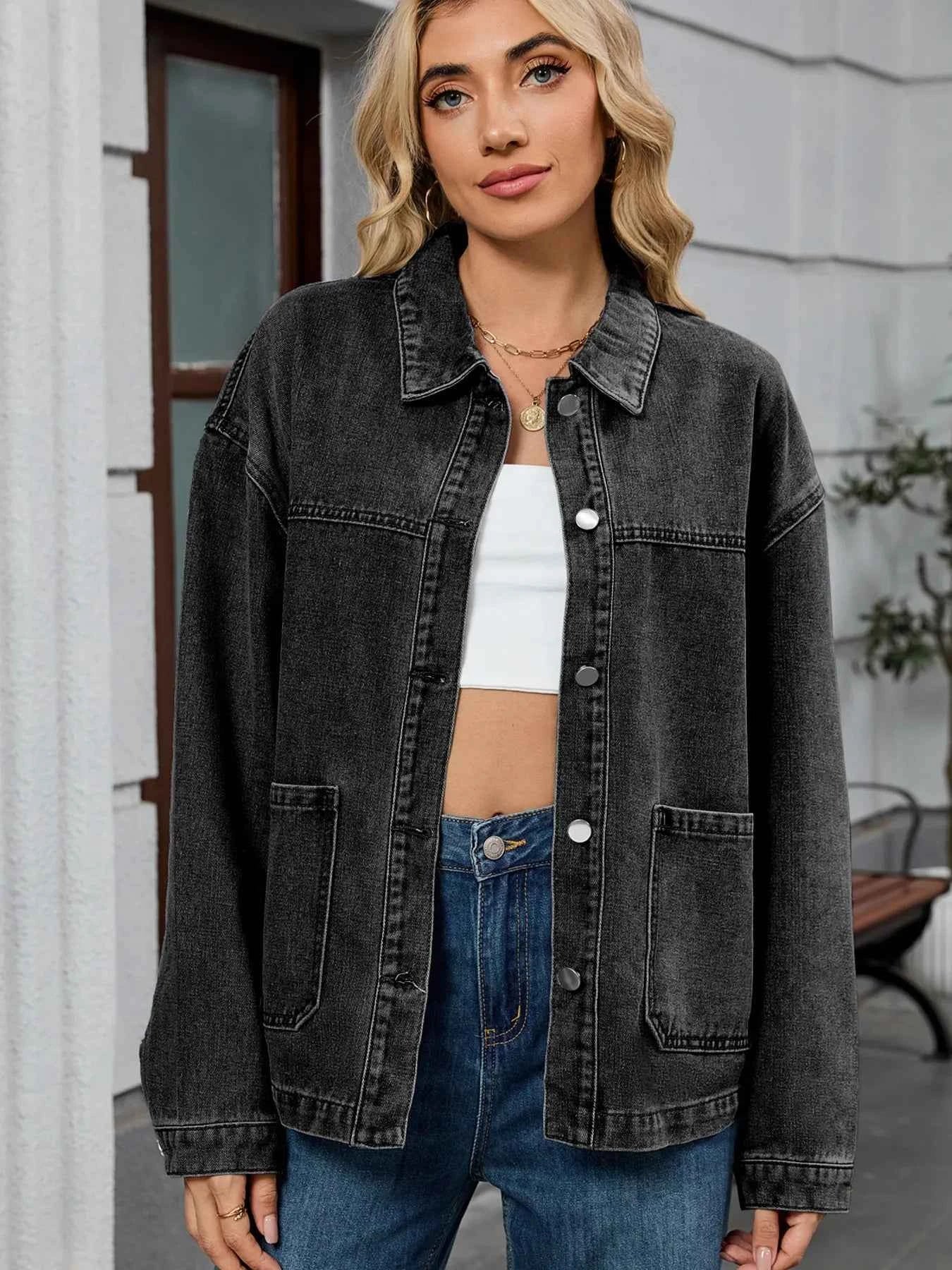 Washed Oversized Button Down Denim Jacket.