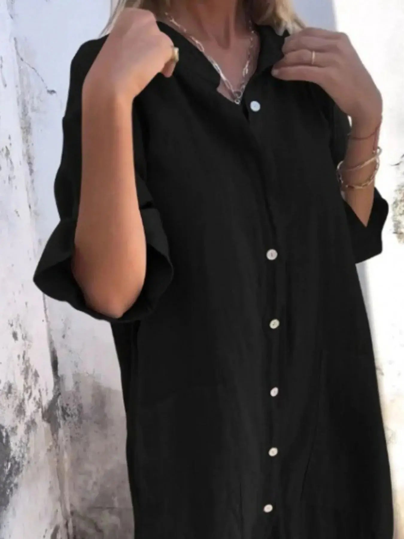 Full Size Casual Linen Button-Down Shirt Dress Plus Size.