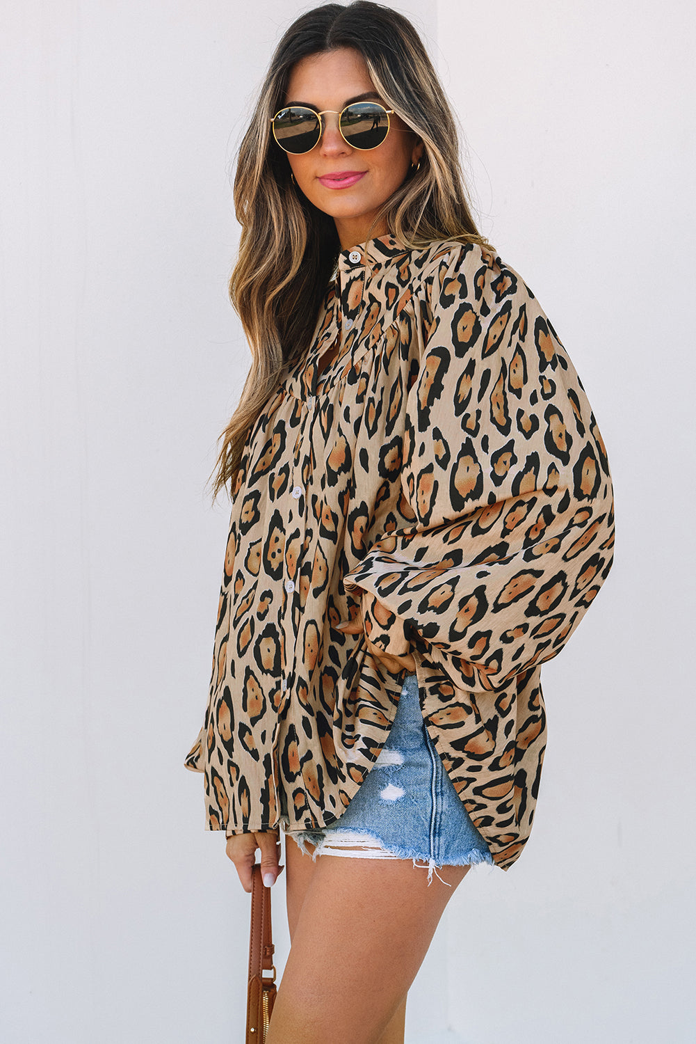 Light French Beige Oversized Leopard Print Balloon Sleeve Casual Shirt Dear-Lover Dropshipping