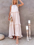 Elegant Halter Neck Ruffled Long Holiday Maxi Dress For Casual Outings