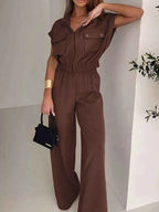 Women Cargo Zipper Front Utility Jumpsuit With Pockets Polyester