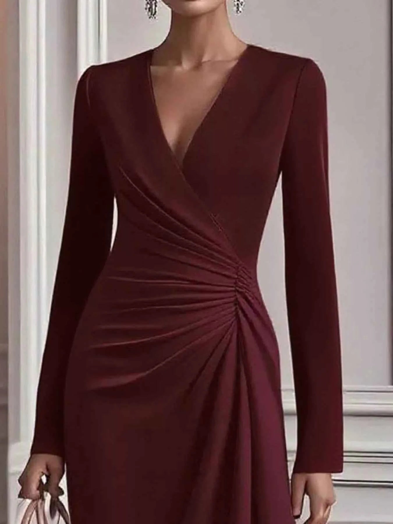 Ruched Surplice Long Sleeve Dress