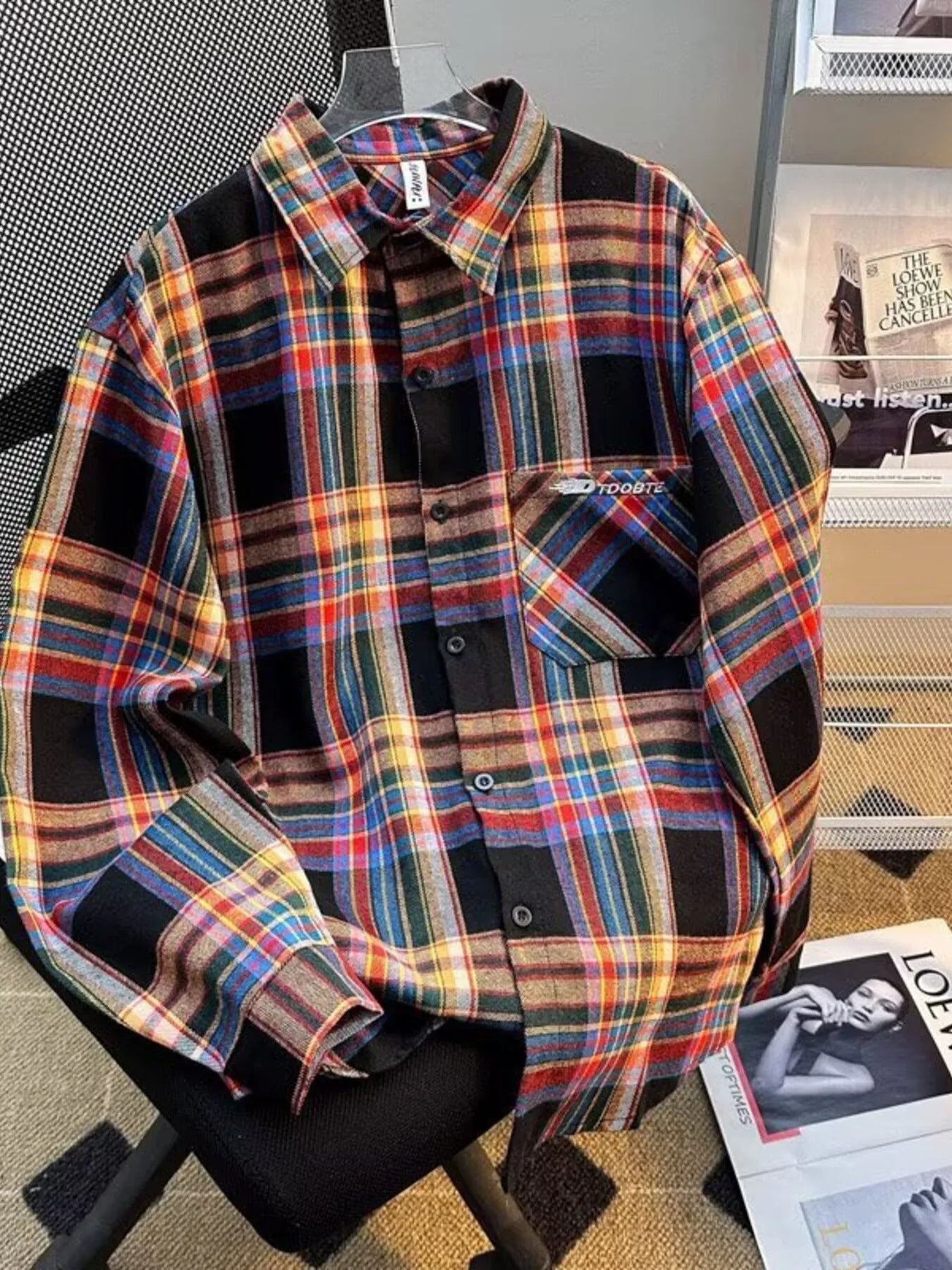 Men's Plaid Flannel Button-Down Shirt Plus Size.