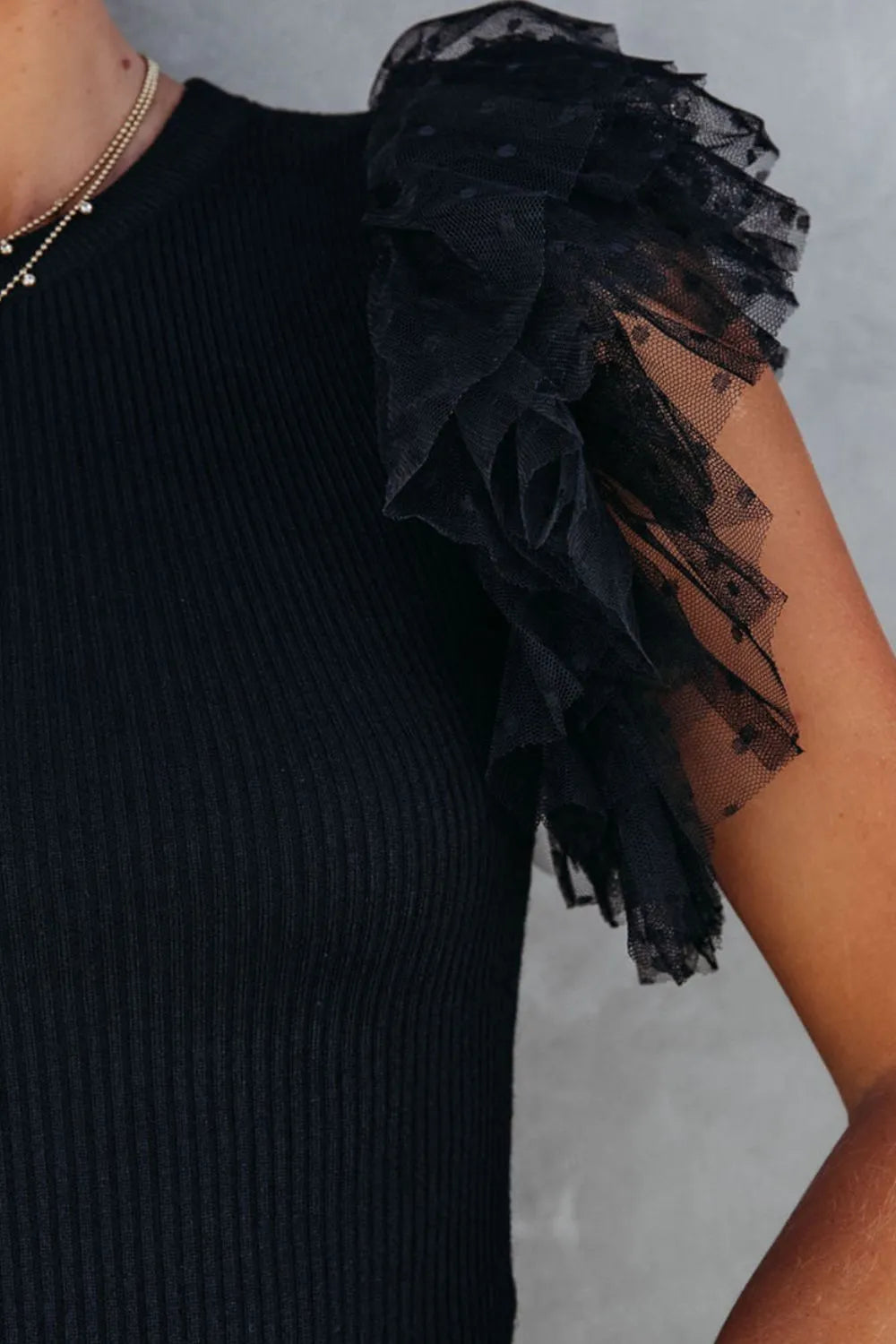 Ruffled Round Neck Cap Sleeve Blouse.