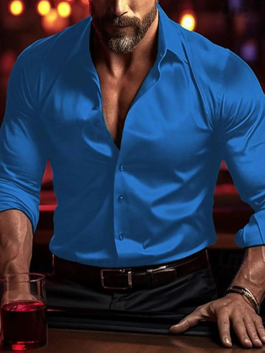 Men's Full Size Collared Neck Long Sleeve Shirt Plus Size.