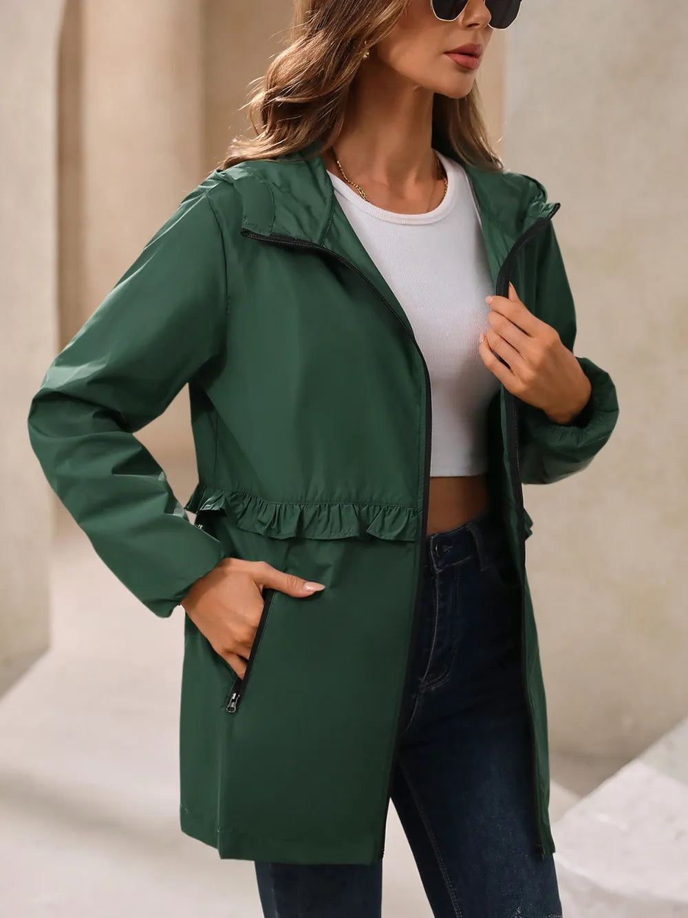 Ivy Lane Outdoor Waterproof Long Sleeve Hooded Windbreaker.