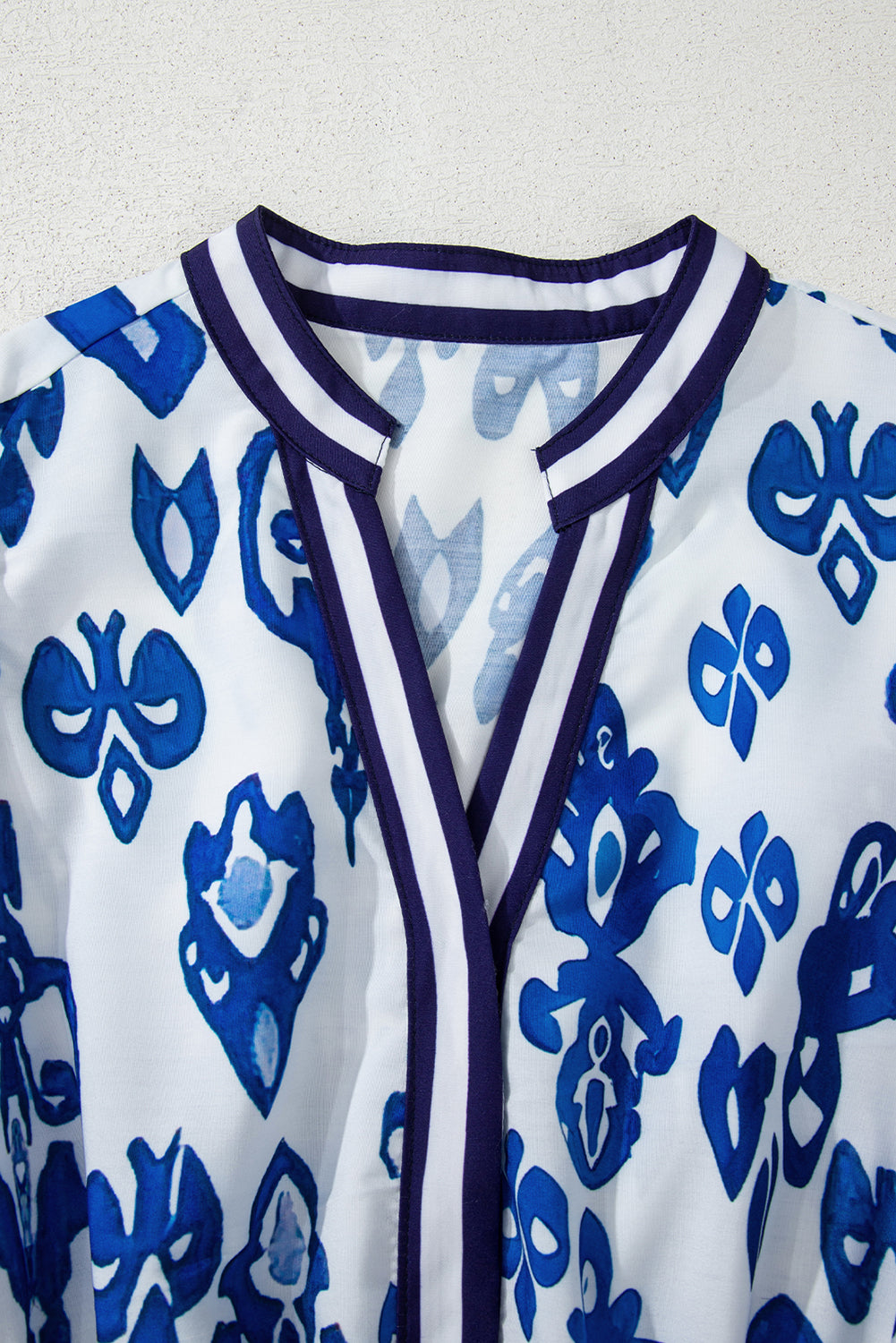 Blue Floral Puff Short Sleeve V Neck High Waist Maxi Dress Dear-Lover Dropshipping