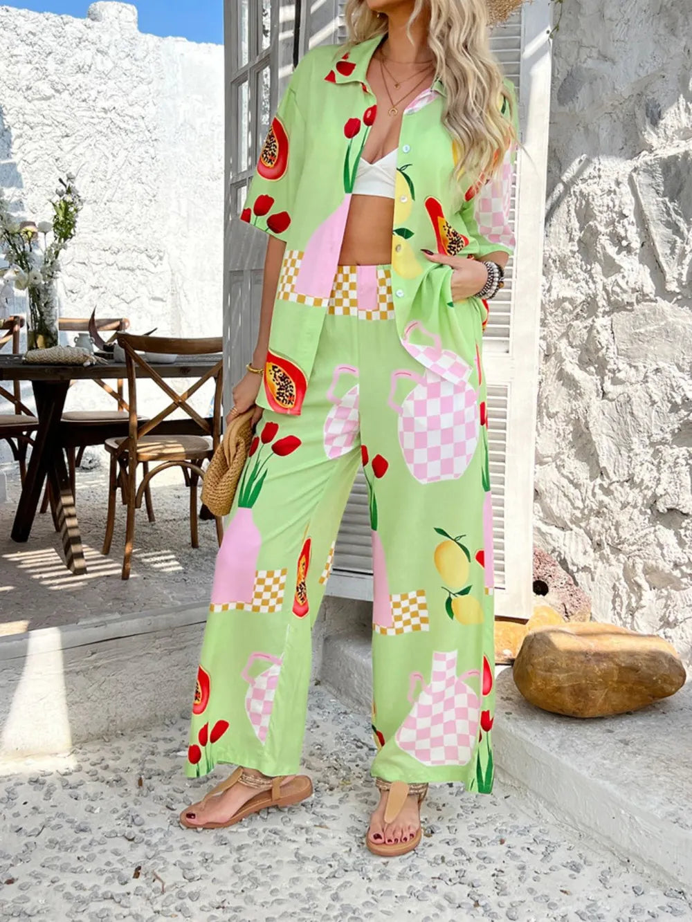 Half Sleeve Top and Pants Set - CHIC TB