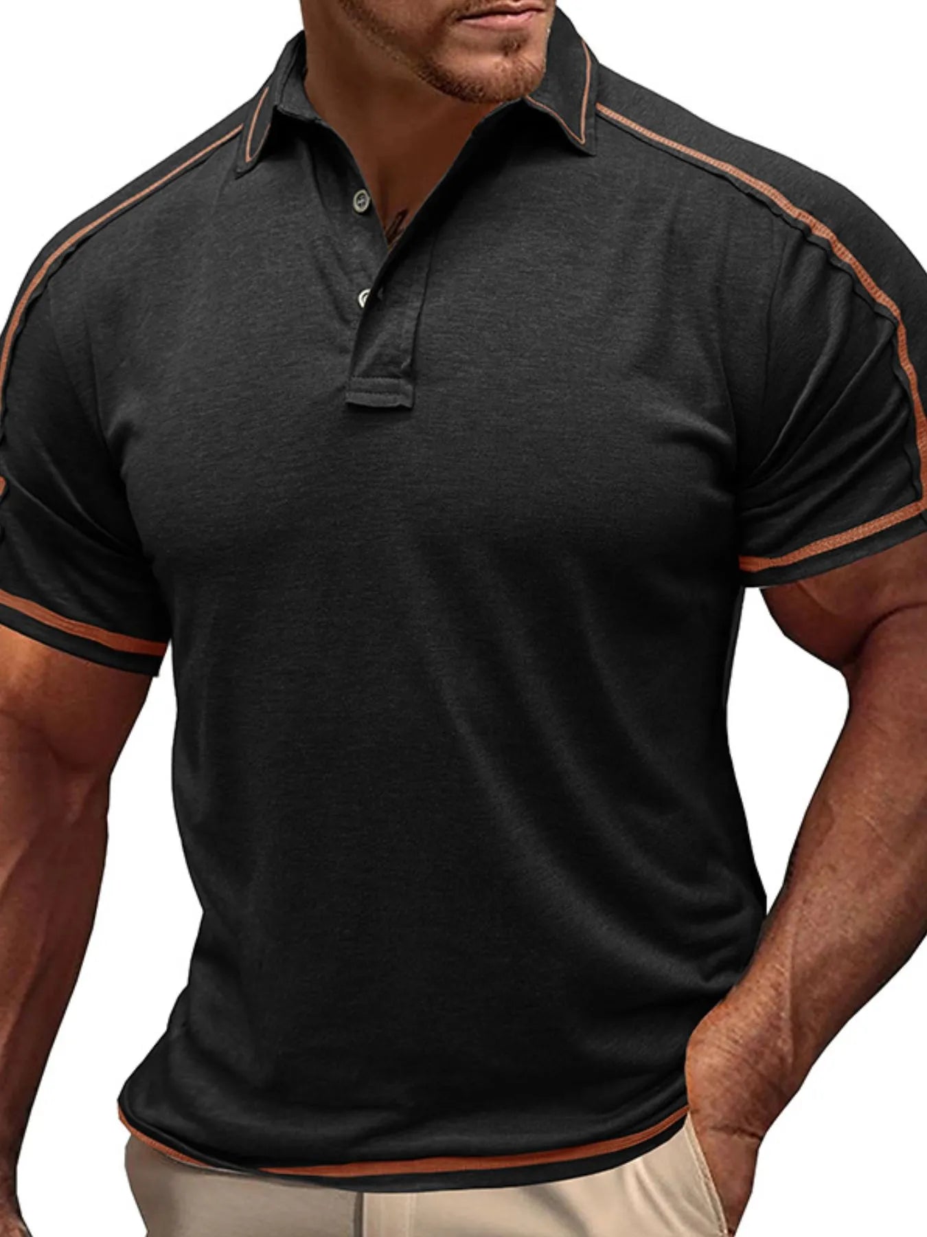 Men's Collared Neck Polo Shirt with Contrast Piping.