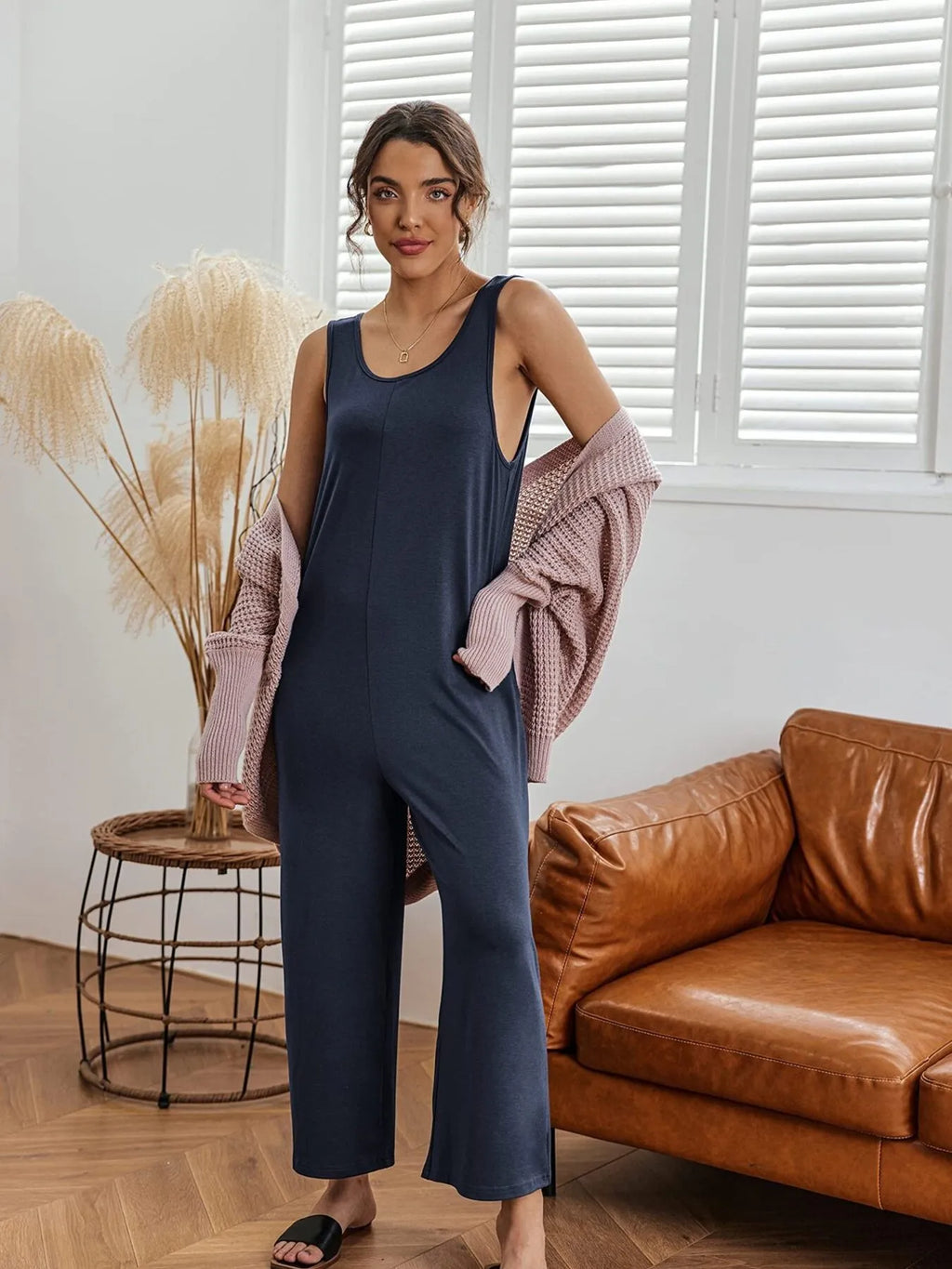 Sleeveless Wide Leg Casual Jumpsuit.